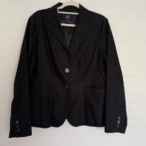 Vintage Women's Gap Black Blazer‎ Size 12 Jacket 100%Cotton Academy Preppy Retro